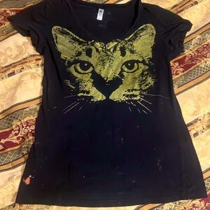 🔥DISTRESSED BLACK WITH GOLD CAT SLEEP SHIRT SUPER COMFY SLEEP PJ TOP